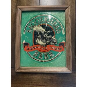 Vintage Moosehead Beer Sign 9x11 Framed Foil Art Reverse Glass Canadian Lager